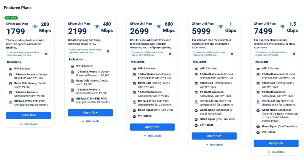 This is a list of Globe Fiber Plans, and the rates they offer