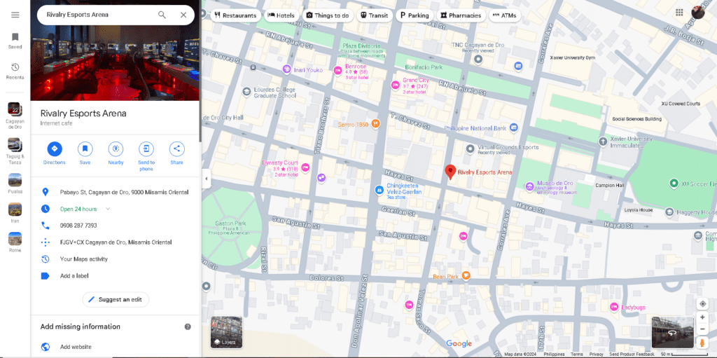 The google maps location of Rivalry Esports